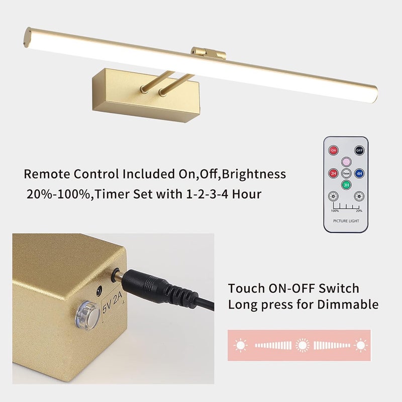 HOWMZON Battery Operated Picture Light,5200mAh Picture Lights for Wall with Remote,16 inch Art Light for Paintings, Gallery Lighting for Photo,Mirror,Artwork Frame,Portrait(Gold) - Image 4